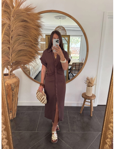 Oline - robe en lin choco