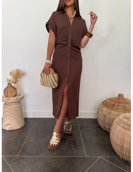 Oline - robe en lin choco