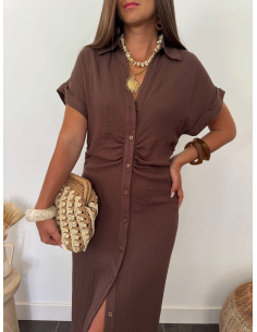 Oline - robe en lin choco 2
