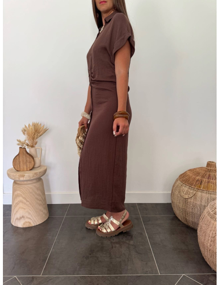Oline - robe en lin choco