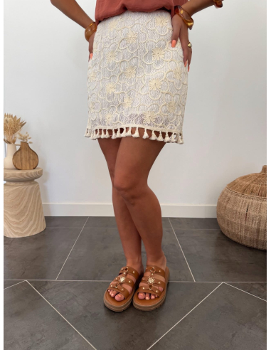 Simona - jupe-short en dentelle brodée