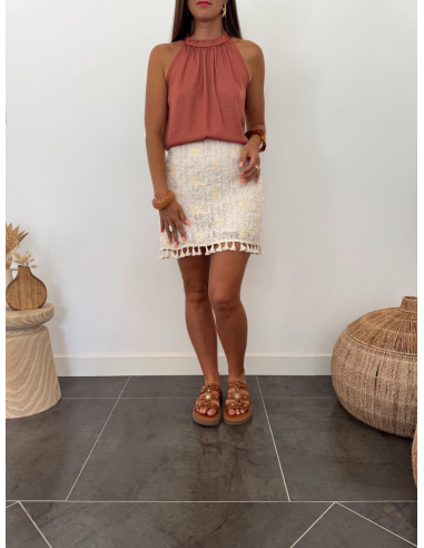 Simona - jupe-short en dentelle brodée