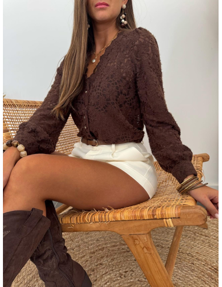 Galice - blouse en dentelle choco