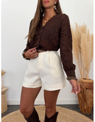 Galice - blouse en dentelle choco