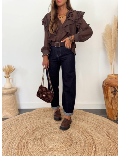 Laurence - blouse choco en soie 2