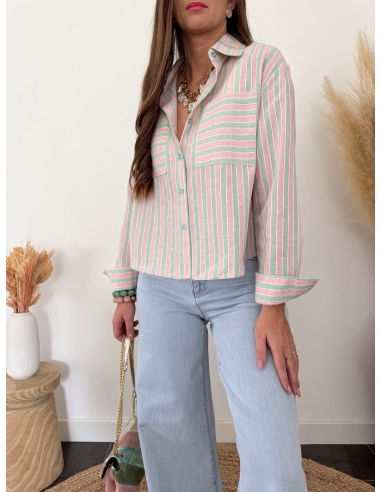 Erina - chemise rayée rose & vert