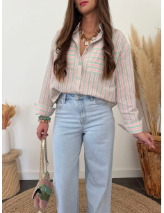 Erina - chemise rayée rose & vert 2