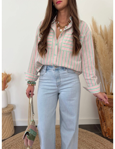 Erina - chemise rayée rose & vert