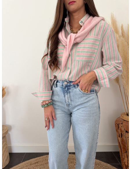 Erina - chemise rayée rose & vert