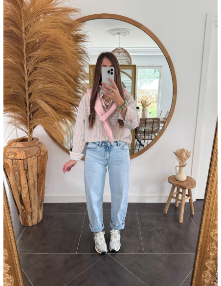 Erina - chemise rayée rose & vert