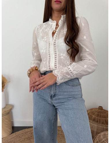 Aliane - blouse brodée blanche