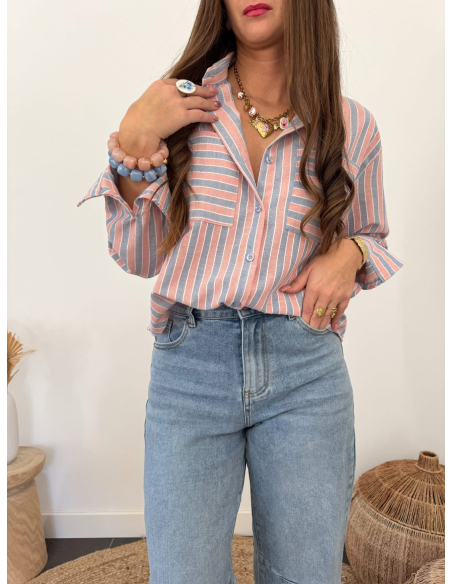 Erina - chemise rayée rose & bleu