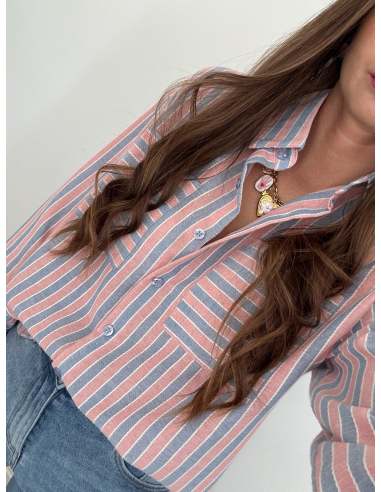 Erina - chemise rayée rose & bleu