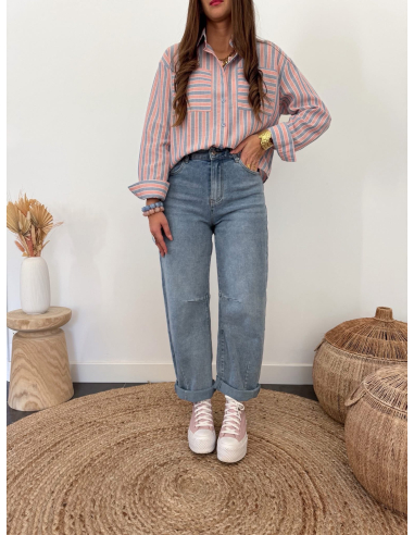 Erina - chemise rayée rose & bleu