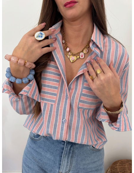 Erina - chemise rayée rose & bleu