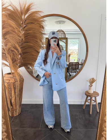 Colby - blazer bleu ciel à cœurs métalliques argentés