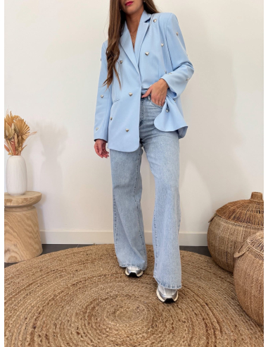 Colby - blazer bleu ciel à cœurs métalliques argentés