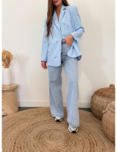 Colby - blazer bleu ciel à cœurs métalliques argentés