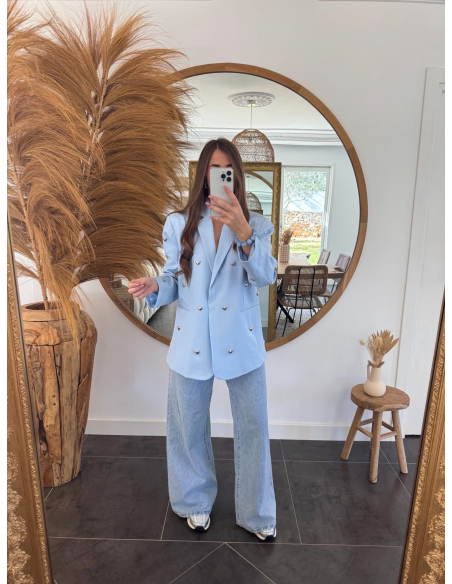 Colby - blazer bleu ciel à cœurs métalliques argentés
