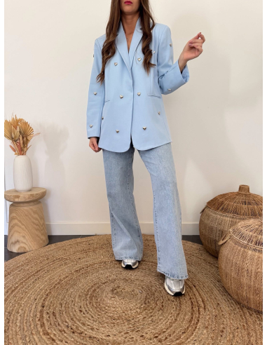 Colby - blazer bleu ciel à cœurs métalliques argentés