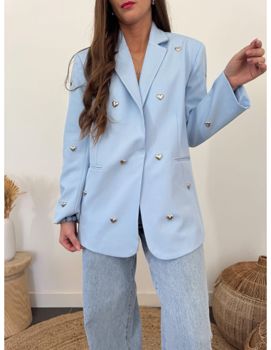 Colby - blazer bleu ciel à cœurs métalliques argentés