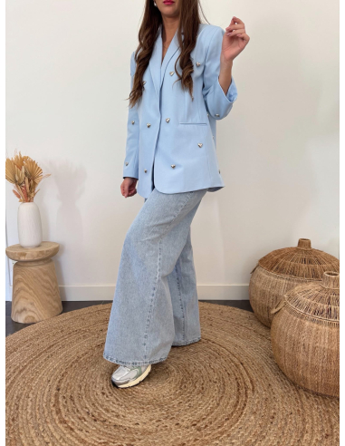 Colby - blazer bleu ciel à cœurs métalliques argentés