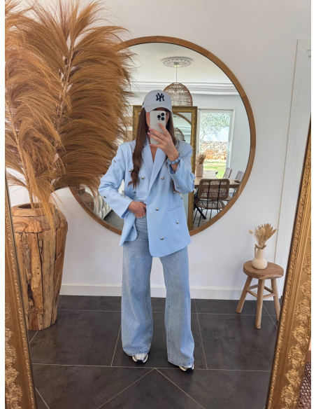 Colby - blazer bleu ciel à cœurs métalliques argentés