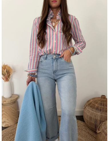 Ebony - chemise rayée rose & bleu