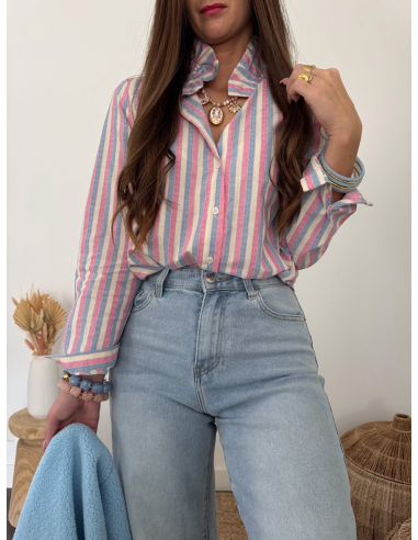 Ebony - chemise rayée rose & bleu