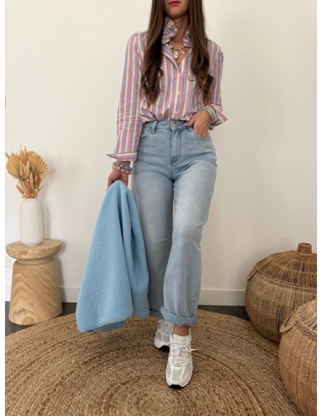 Ebony - chemise rayée rose & bleu