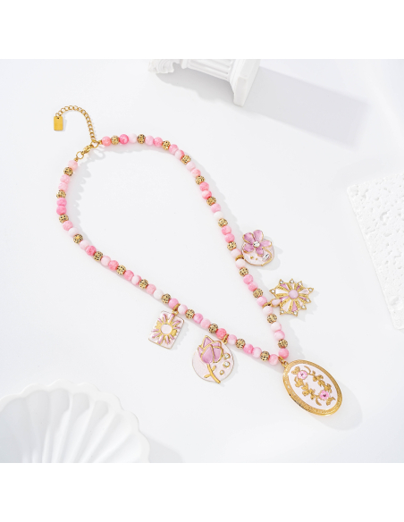 Inel - collier à breloques rose