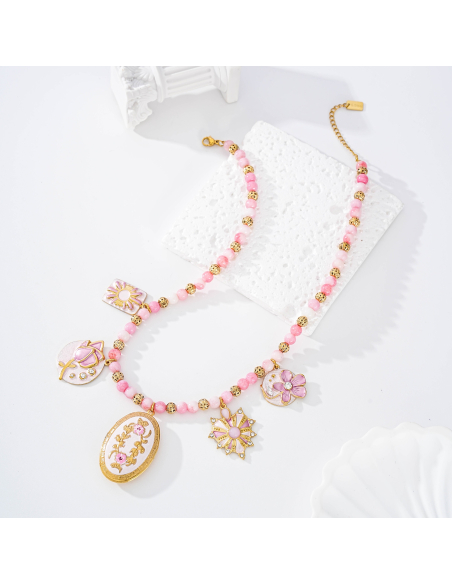 Inel - collier à breloques rose