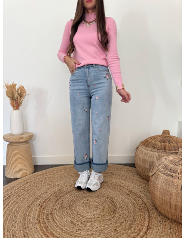 Roma - jean brodé fleurs