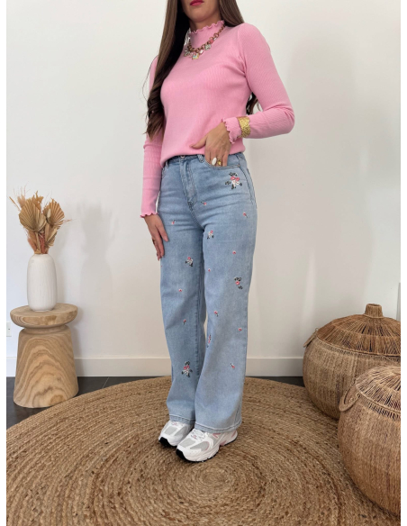 Roma - jean brodé fleurs