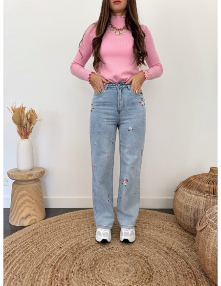 Roma - jean brodé fleurs