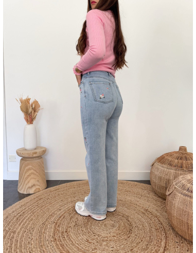 Roma - jean brodé fleurs