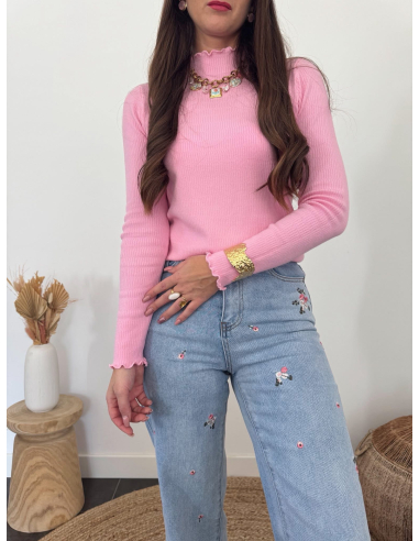 Roma - jean brodé fleurs