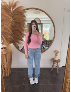 Roma - jean brodé fleurs