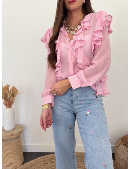 Laurence - blouse rose en soie
