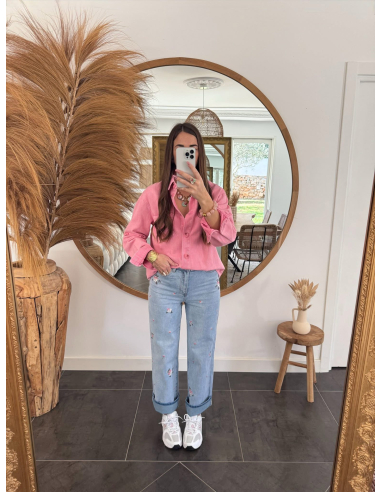 Olvie - surchemise rose en jean