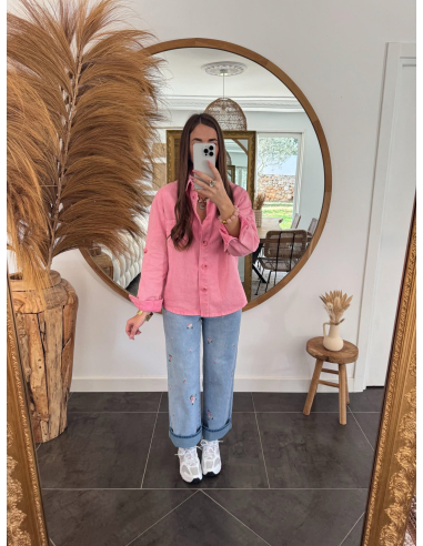 Olvie - surchemise rose en jean