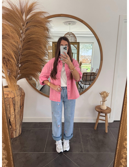 Olvie - surchemise rose en jean