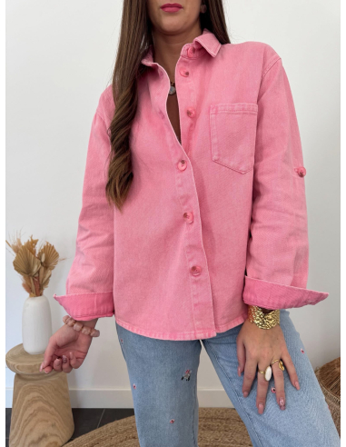 Olvie - surchemise rose en jean