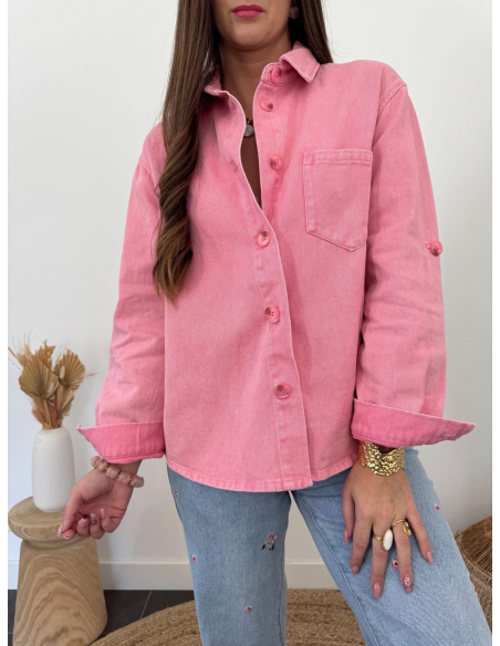 Olvie - surchemise rose en jean