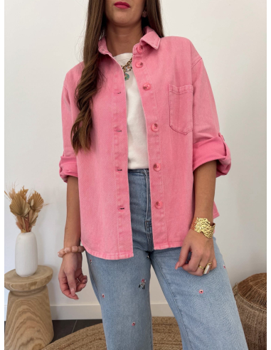 Olvie - surchemise rose en jean
