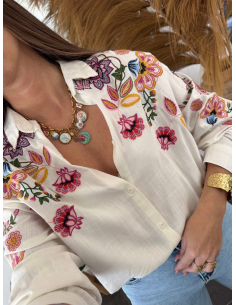 Raone - chemise écrue brodée florales 2