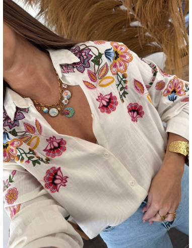 Raone - chemise écrue brodée florales