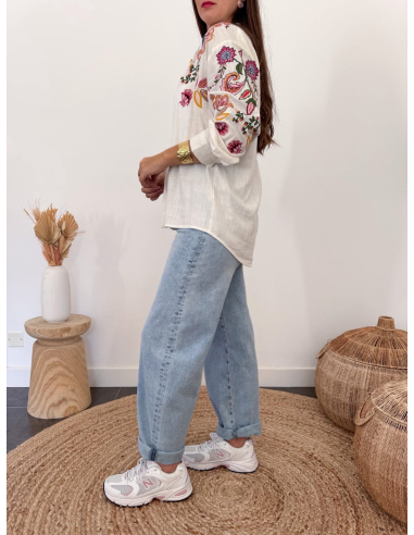 Raone - chemise écrue brodée florales