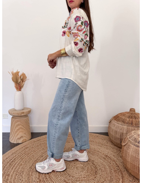 Raone - chemise écrue brodée florales