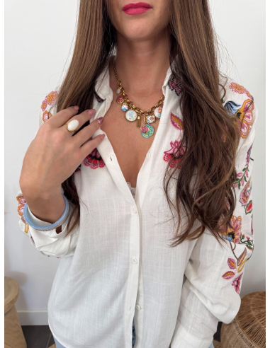 Raone - chemise écrue brodée florales